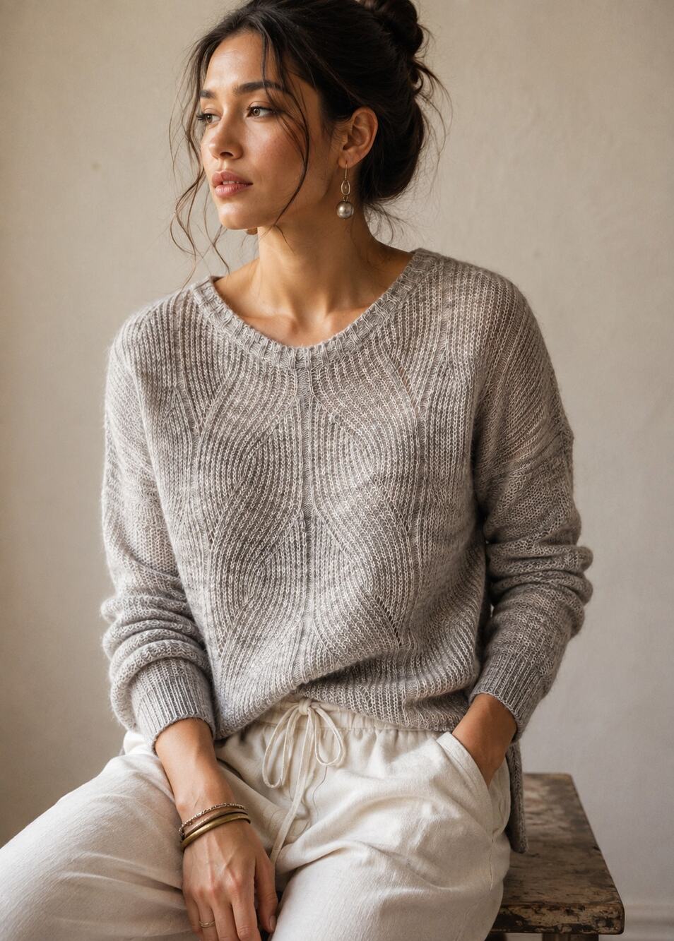 Moth by Anthropologie Grey Wave Knit Sweater Size SP Boho Cottagecore